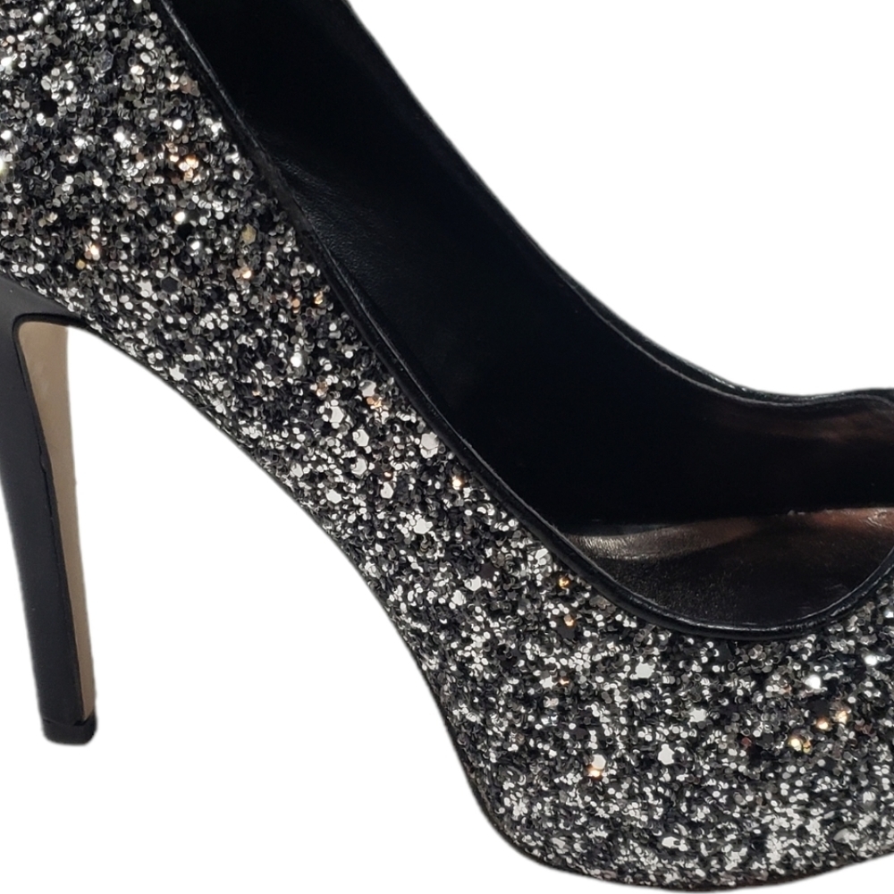Madden Girl Black Silver Sequin Glitter Platform Heels Sz 9 Evening Party Gothic - Picture 8 of 13